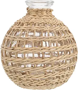 rattan and glass round vase