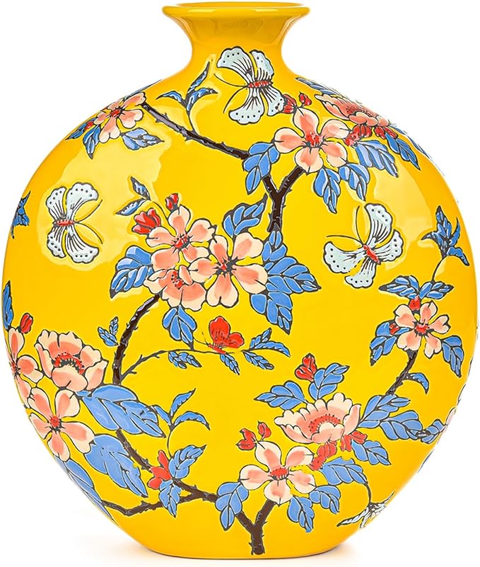 round yellow floral vase